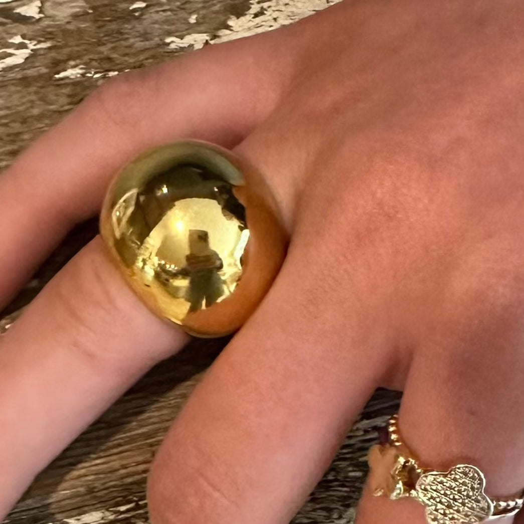 The OG Bauble - Our OG Bauble Ring is BOLD, BEAUTIFUL, & BOUJEE! She was the inspiration behind our name BOUJEE BAUBLES and clearly our Muse. She is 18K Gold Plate over Stainless Steel. Hypoallergenic & Tarnish Free. A staple for all BOUJEE girls.