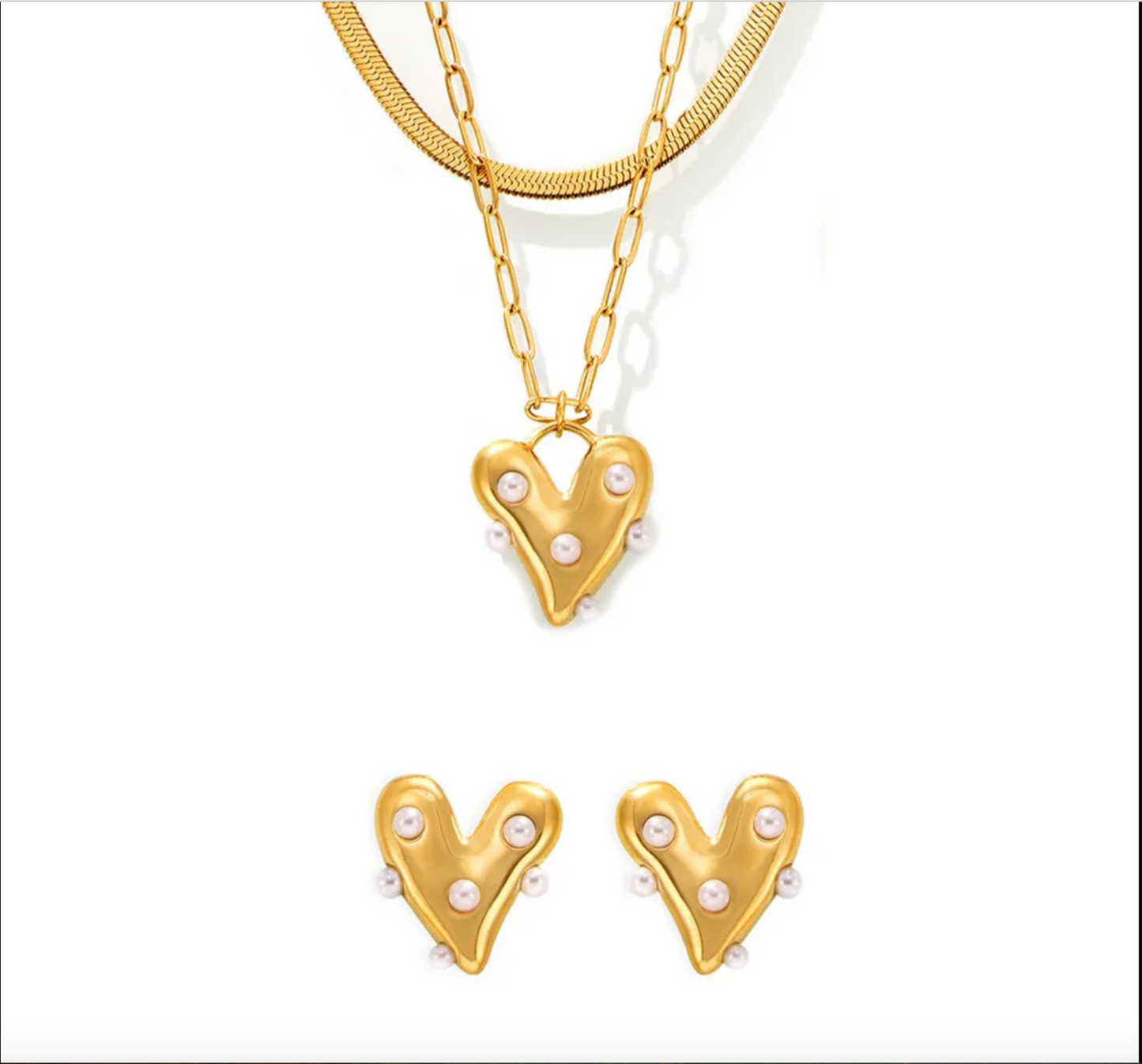 Olivia Necklace - Our Olivia Layered Necklace exudes charm with its delicate pearls that are striking against brilliant 18k gold. Crafted from stainless steel PVD coated in 18K for lasting shine. Also available as a set with coordinating earrings.